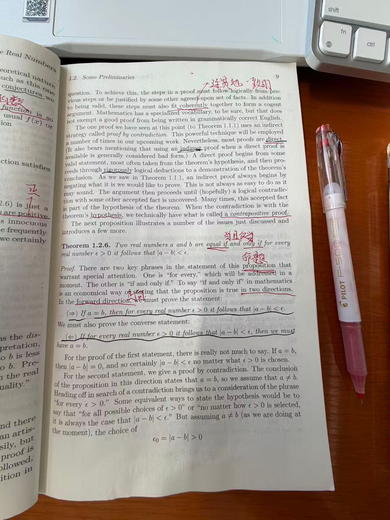 Annotations beside the discussion of proof methods and Theorem 1.2.6 in Understanding Analysis