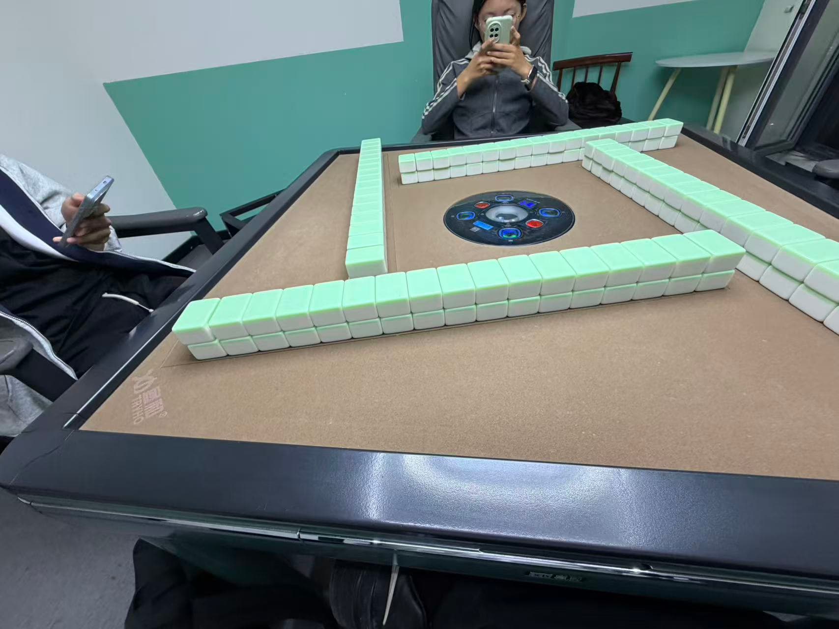 A mahjong table set up for my first game out with friends at university
