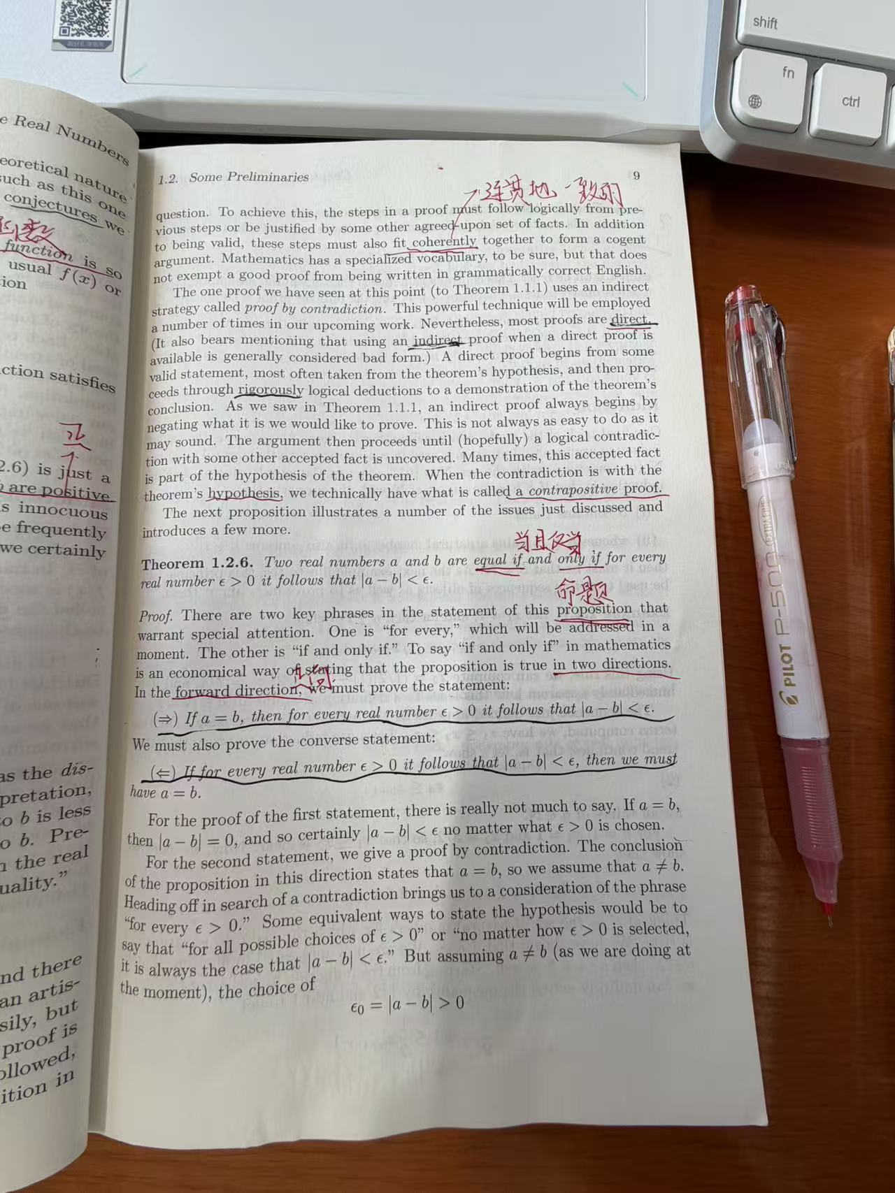 Annotations beside the discussion of proof methods and Theorem 1.2.6 in Understanding Analysis