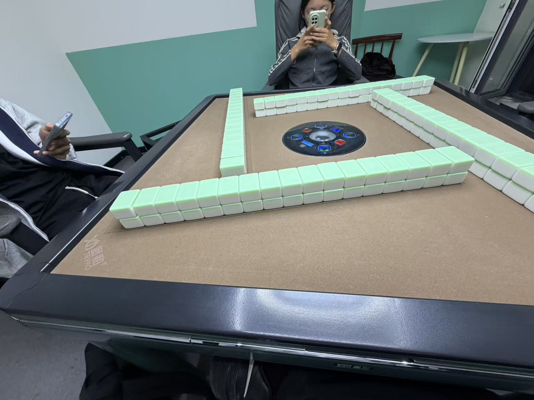 A mahjong table set up for my first game out with friends at university
